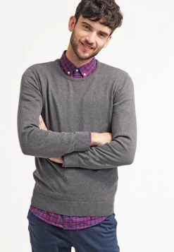 Pier One Basic Crewneck - Trui - Dark Grey Melange